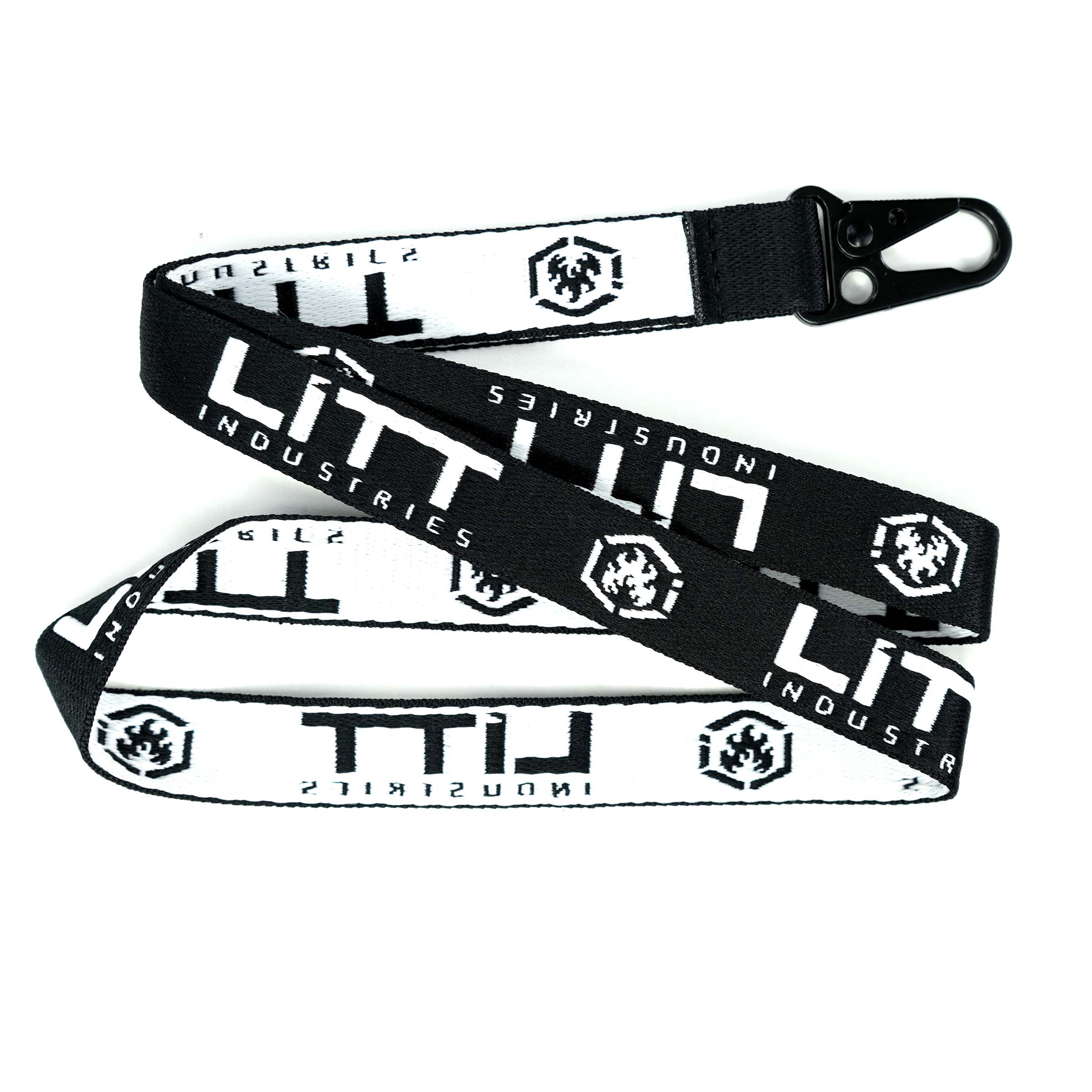 Litt Industries high quality heavy duty durable lanyards red yellow or white metal clip for extra security the best lanyards on the market black and white logo