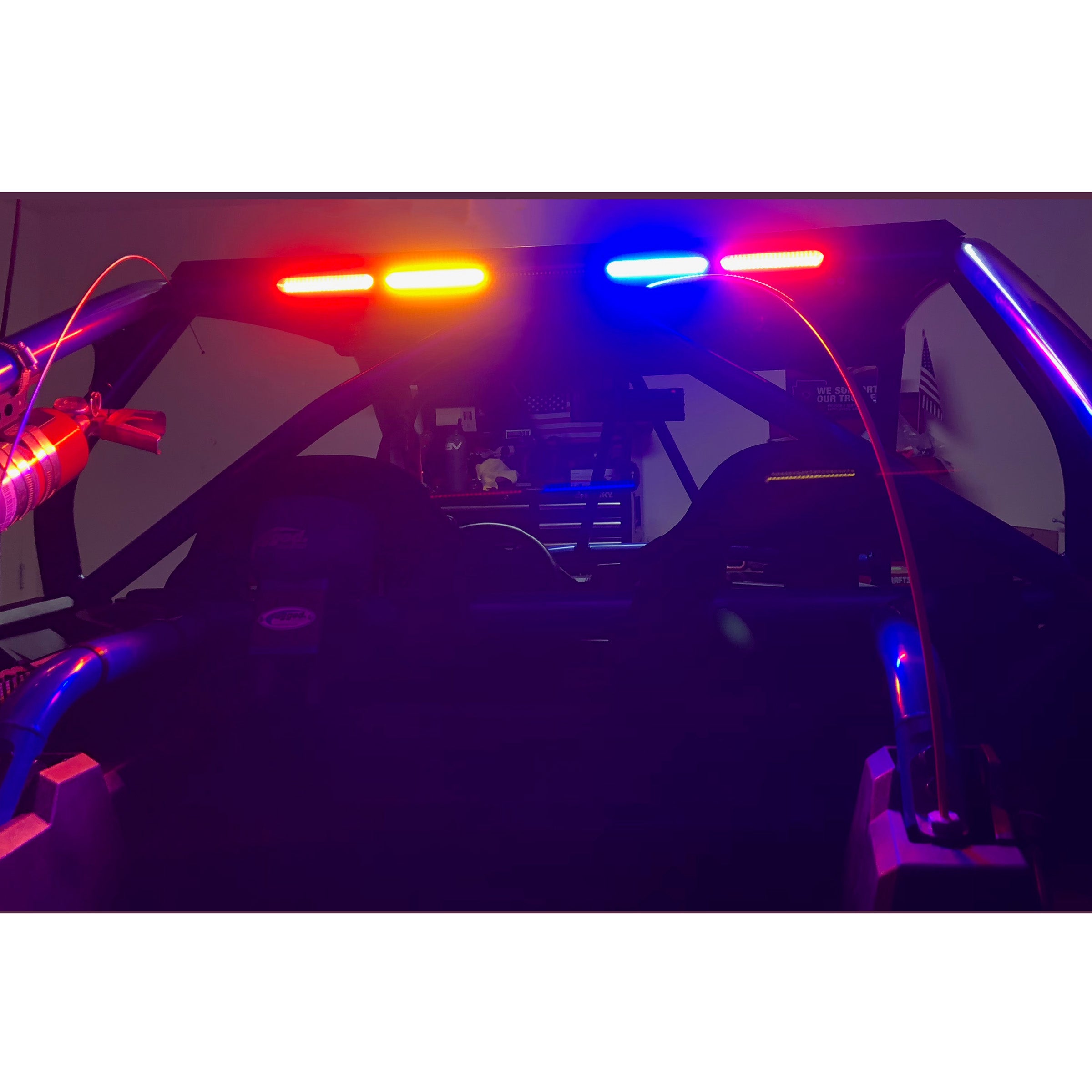 litt industries led chase bar rear facing light bar for utv rzr can am truck or overlander with 1.75" roll bar clamps mounted to polaris rzr turbo S