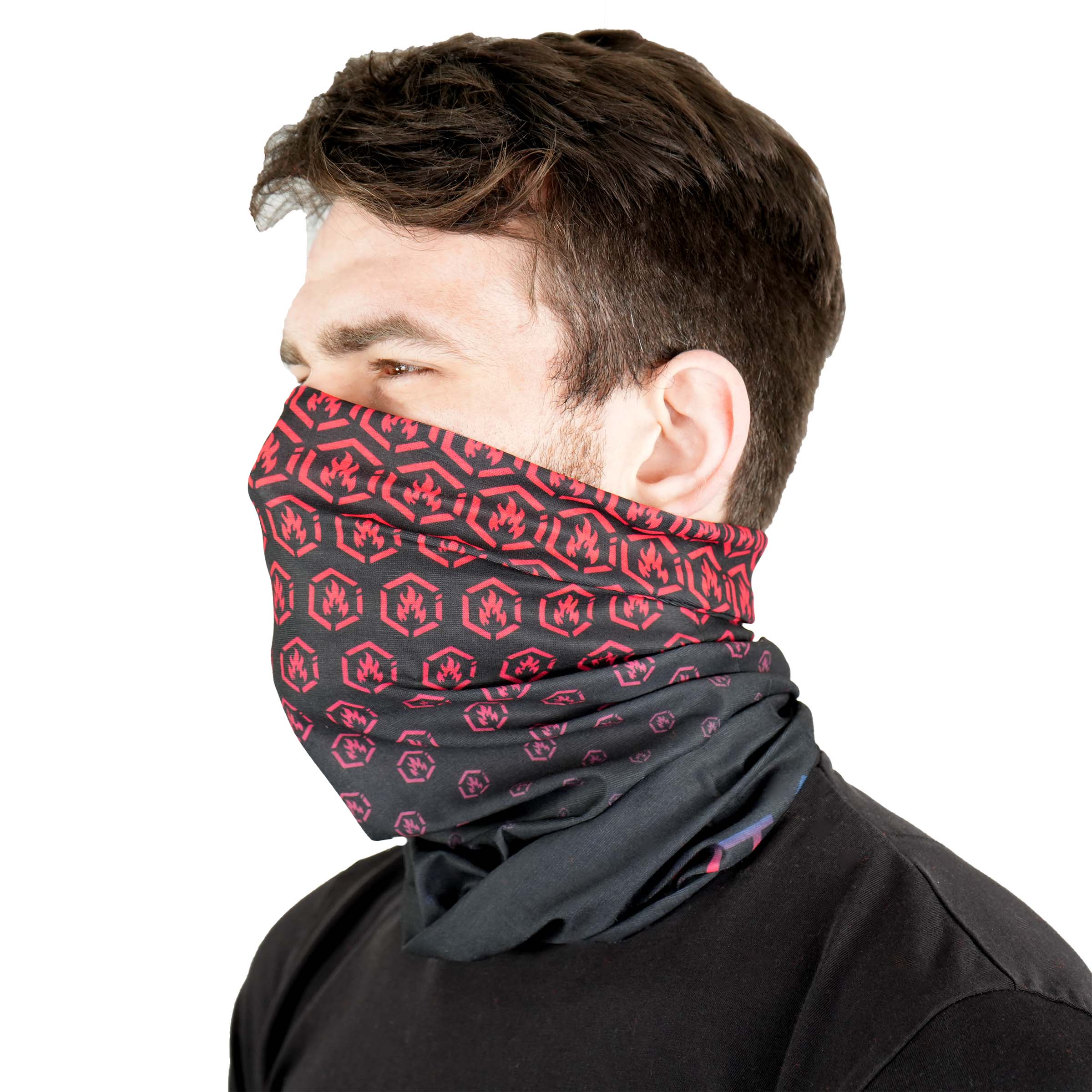 Litt Industries red hex neck gaiter for off roading keeps dust out of your nose and mouth